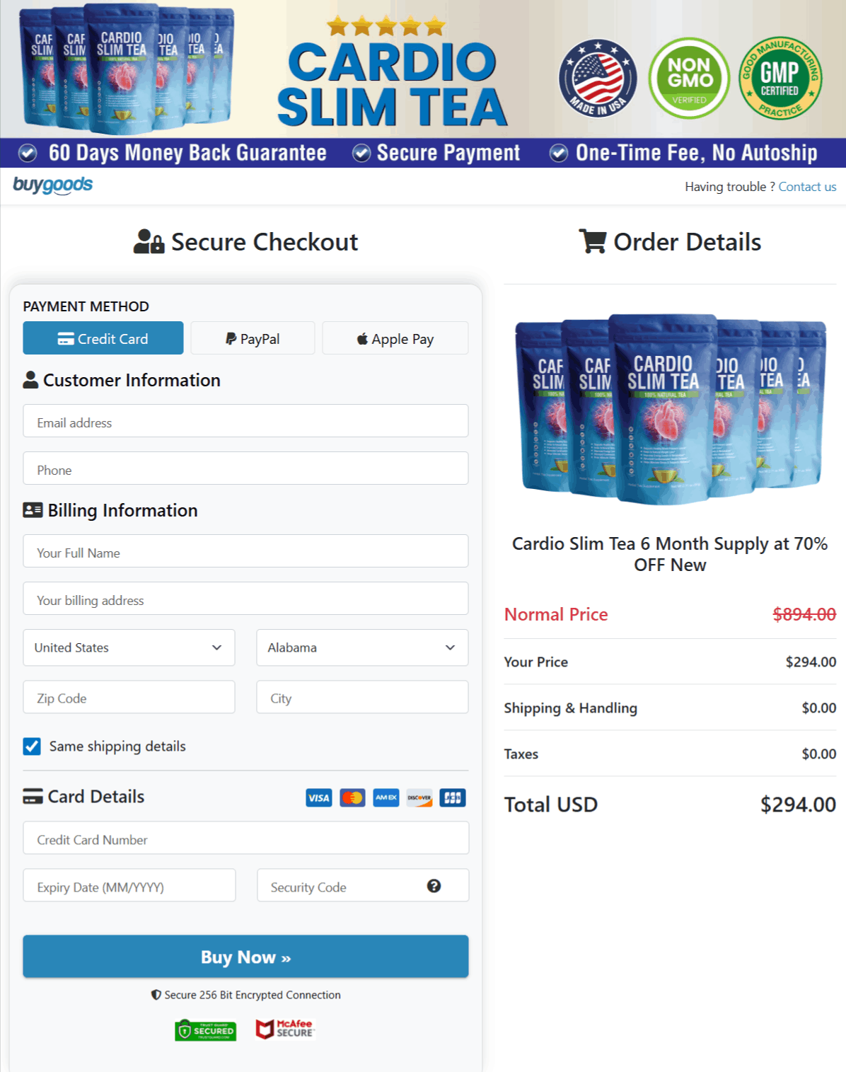  Cardio Slim Tea Checkout page